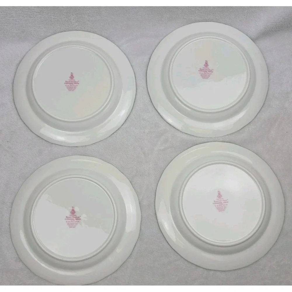 4 Royal Doulton Floradora Green Salad Plates Floral Scalloped England Fine China